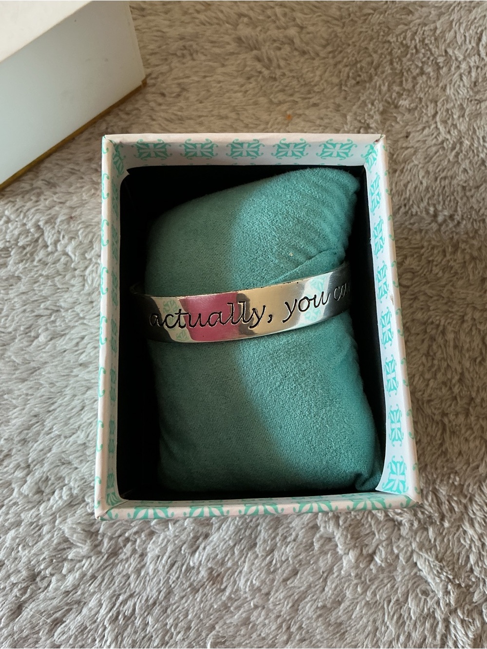 Rustic Cuff Silver Bracelet w. original box with “actually, you can” script